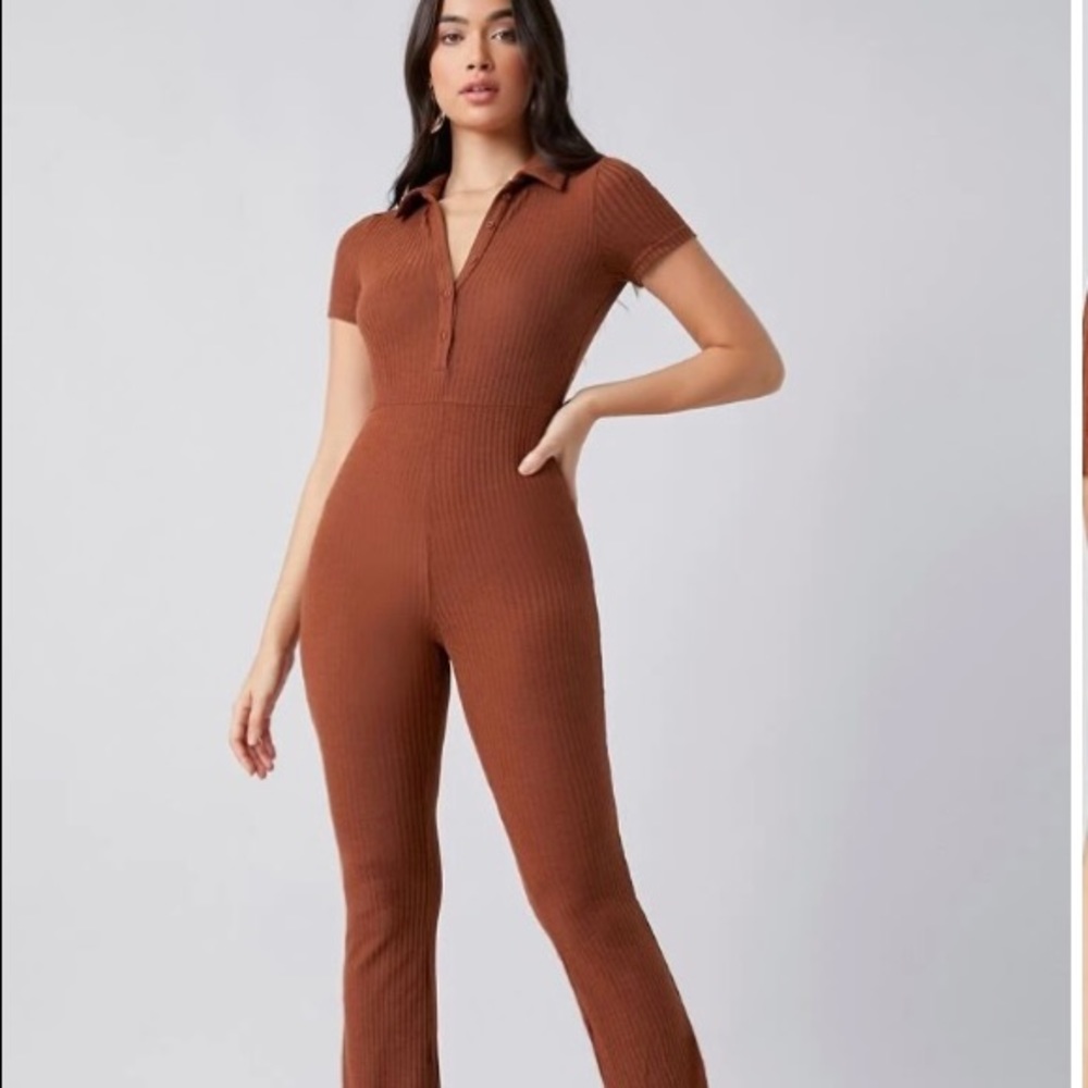 Brown Ribbed Jumpsuit